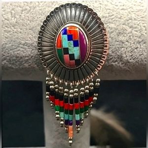 Authentic Navajo Silver .925 Multi Stone Brooch/Button Cover